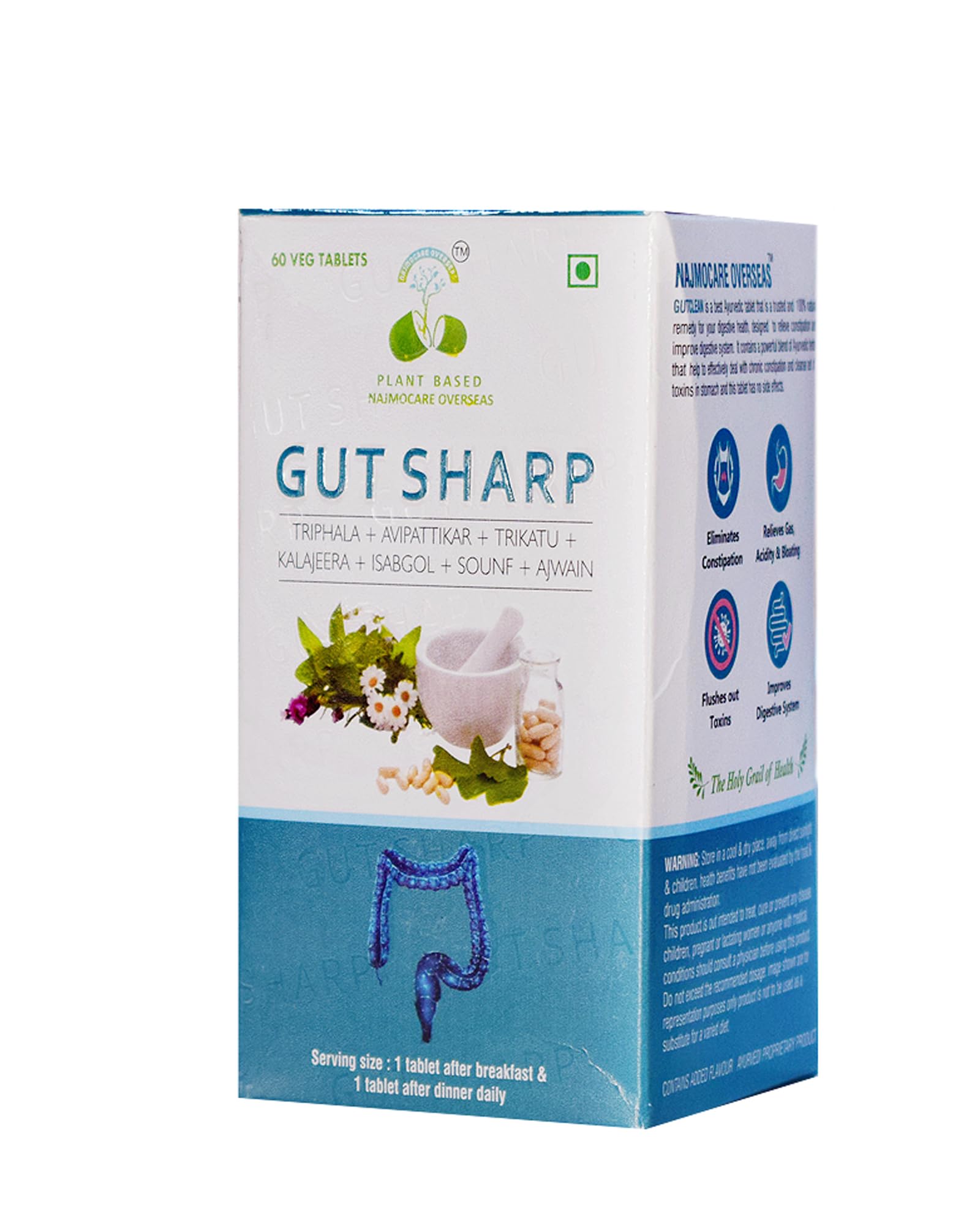 Gut Sharp Tablet | Ayurvedic Herbal Supplement for Digestive Health | Helps Relieve Gas, Acidity, Bloating & Occasional Constipation | With Triphala, Trikatu, Isabgol, Avipattikar, Ajwain, Kalajeera & Saunf | 60 Veg Tablets-image-41