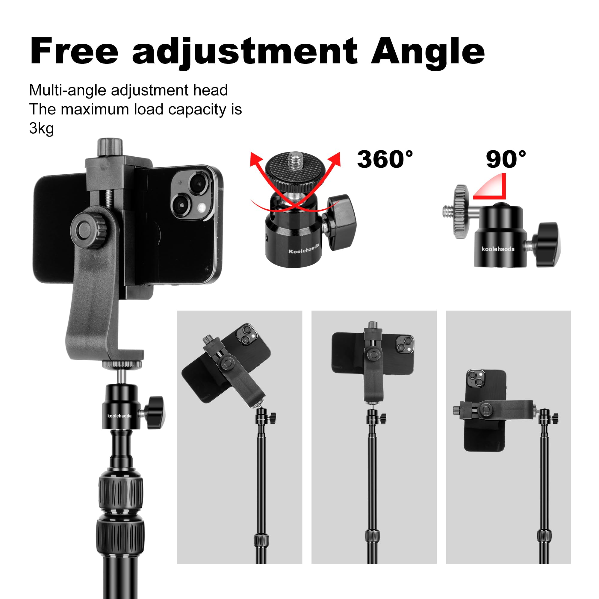 Victiv Support de Table pour Camera, 37cm-105cm Trépied de Table à Clipser avec Tête à Rotule 1/4 & Support Téléphone pour DSLR Caméra, Smartphone, Lumière LED, Webcam, Supports d'Éclairage, Noir