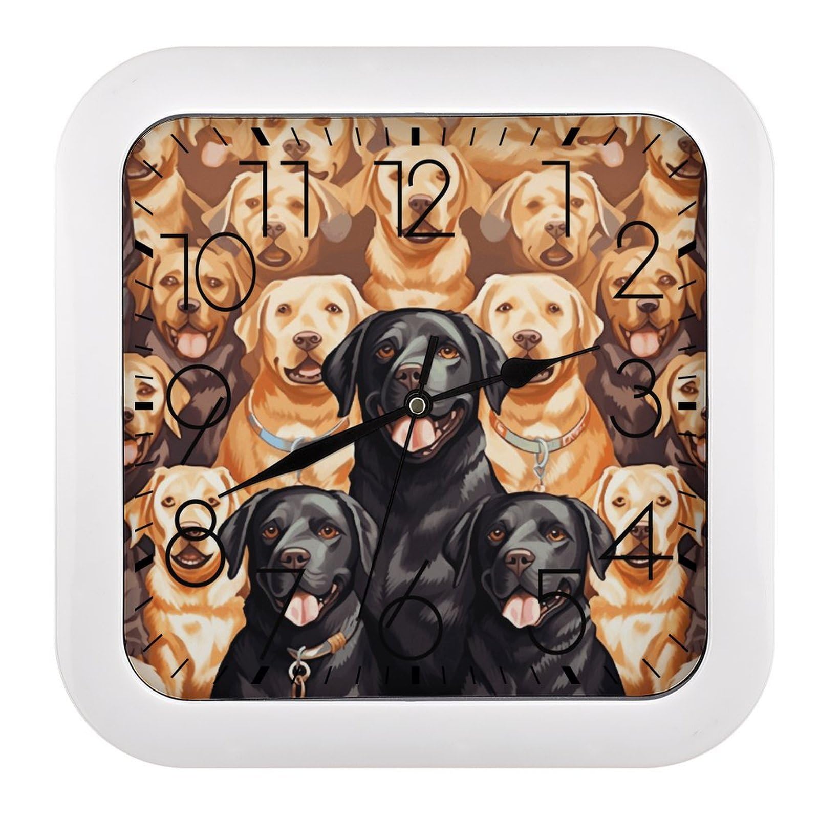 MUSM 10.2 X 10.2 Inch Modern Labrador Retriever Dogs Wall Clock Battery Operated High Accuracy Decorative Square Clocks for Kitchen Bedroom Living Room Home Office Porch