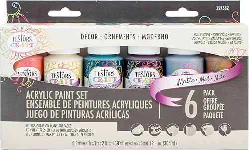 Testors 297582 - Juego de pintura acrílica para manualidades, colores de decoración mate, paquete de 6, multicolor