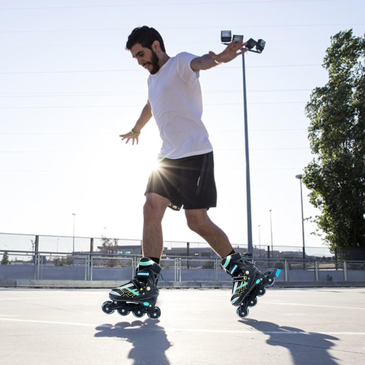 Adjustable Inline Skates for Kids and Teens Ages 4-16, All 8 Wheels of Inline Roller Skates Light Up, Safe and Fun Illuminating for Outdoor Indoor Sports