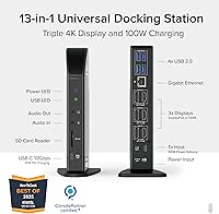 Vista 2 de Plugable Estación de acoplamiento USB C 13 en 1, monitor triple 4K con entrega de energía de 100 W Base USB C para Windows, Mac, ChromeOS