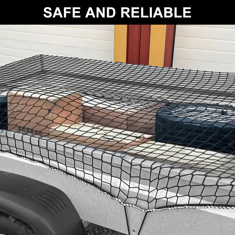 Filet de remorque 1,5 x 2,2 m, Filet de sécurité pour remorque avec marquages d'angle et Crochets d'expansion, Filet Intelligent pour remorque pour sécuriser Le Chargement