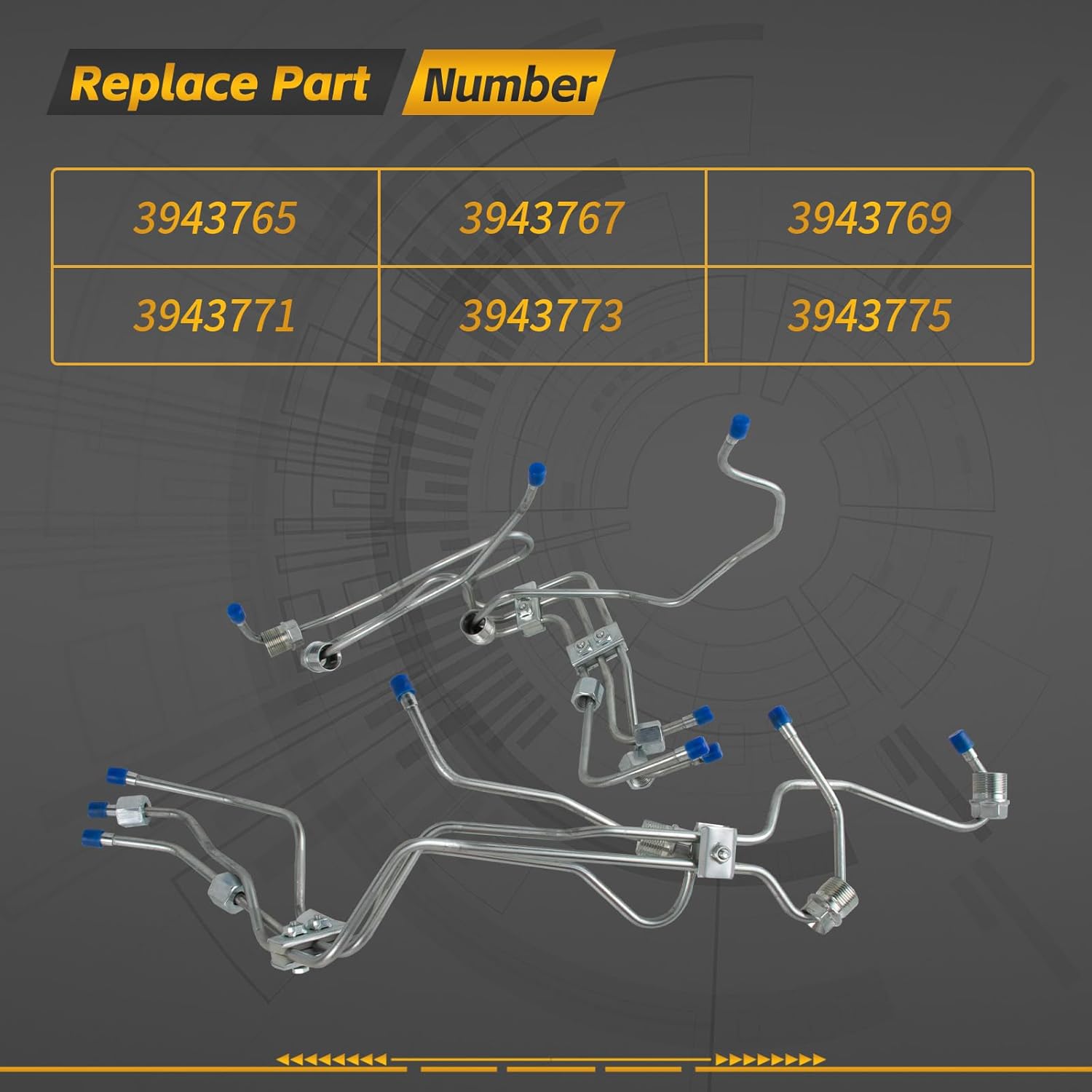 Full Set of Fuel Injector Lines for 1998.5-2002 Dodge Ram 2500 3500 with 5.9L Cummins 24V Engine & VP44 Pump, Replaces 3943765 3943767 3943769 3943771 3943773 3943775