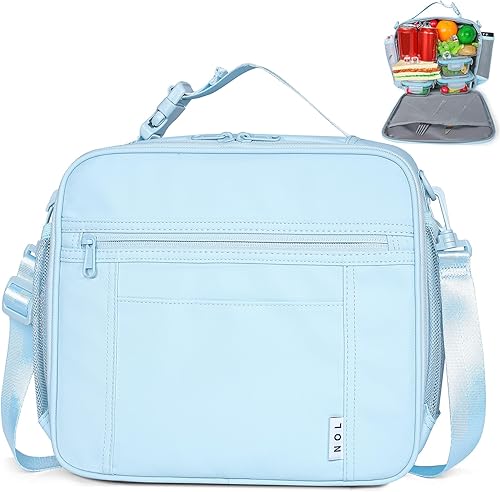 NOL - Lonchera para niños de 3 años en adelante, reutilizable, aislada, con cierre de cremallera, asa de hebilla, correa larga ajustable para el