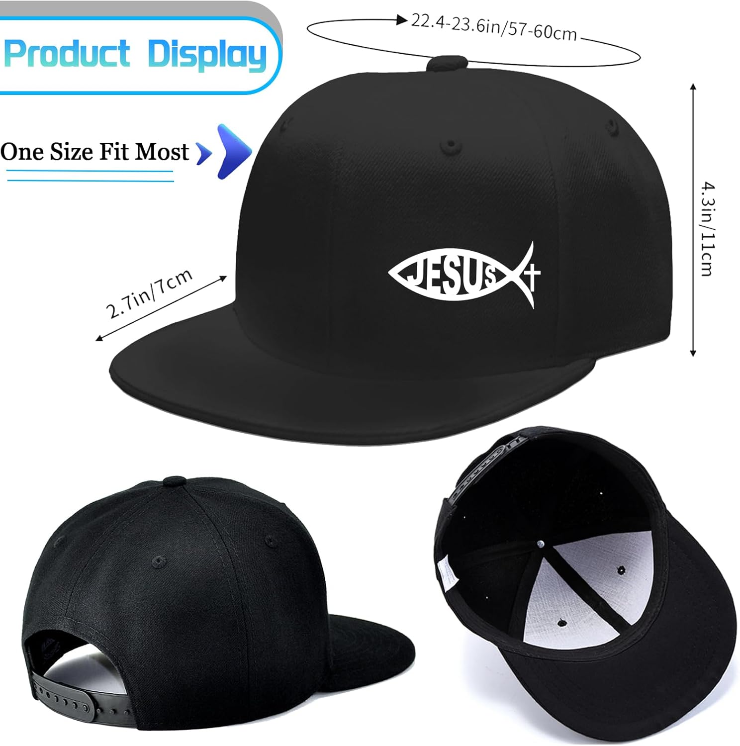 Snapback Hats for Men Flat Bill Brim Hats Fitted Black Baseball Cap for Men Cool Hip Hop Hat Mens Trucker Cap - Image 2