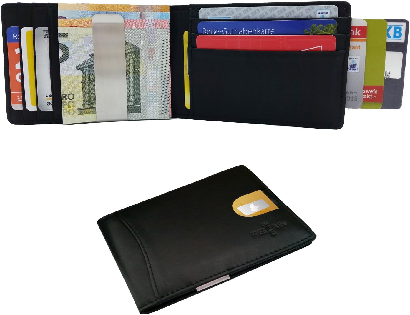 FreeHaveFun Leather RFID Wallet, black | Slim Wallet Money Clip | Thin wallet with RFID protection | Wallet with credit card holder | RFID Blocker Money Bag | Portmonee with credit card holder