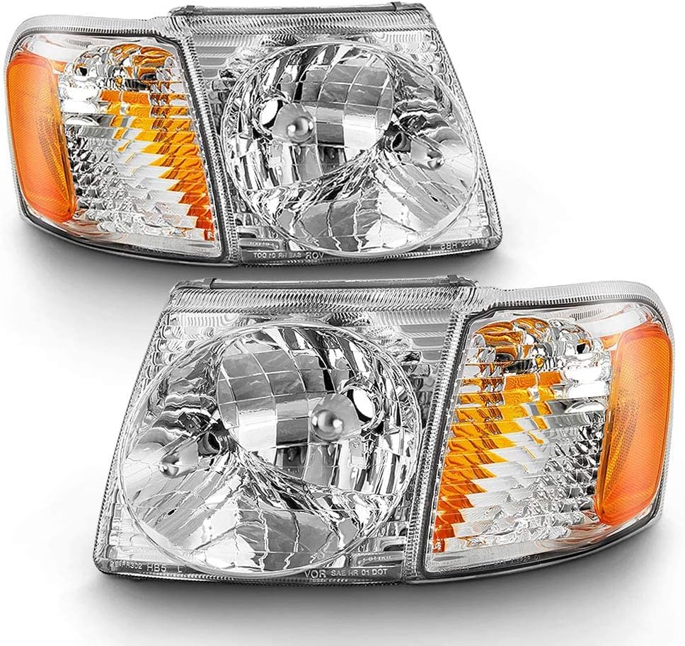 ACANII - For 2001-2005 Ford Explorer Sport Trac Headlights Headlamps w/Corner Lights Signal Lamps 4PC Set Left+Right