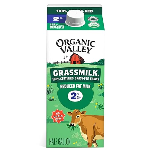Organic Valley Leche de pasto, 100% leche orgánica alimentada con pasto al 2% de grasa reducida, medio galón, 64 onzas