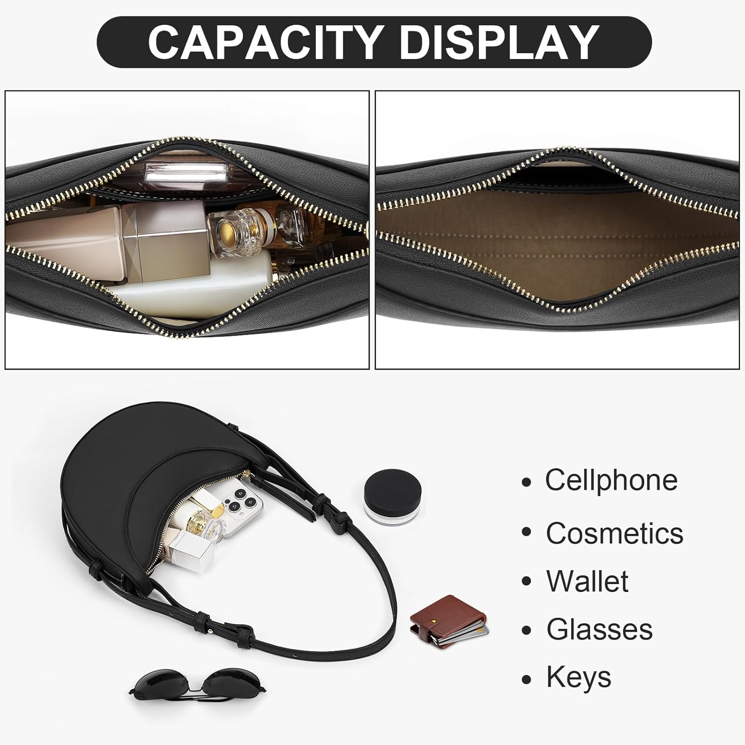 Faux Leather Saddle Bag for Women Shoulder Bag Crescent Purse Trendy Crossbody Purse Hobo Handbag - Image 4