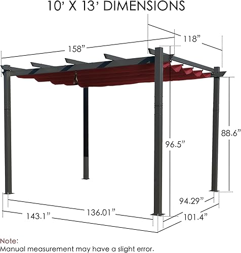 Miniatura 45 de Kozyard Morgan Outdoor - Pérgola extra grande con marco de aluminio gris con toldo para sombrilla (10 x 10 pies, borgoña)