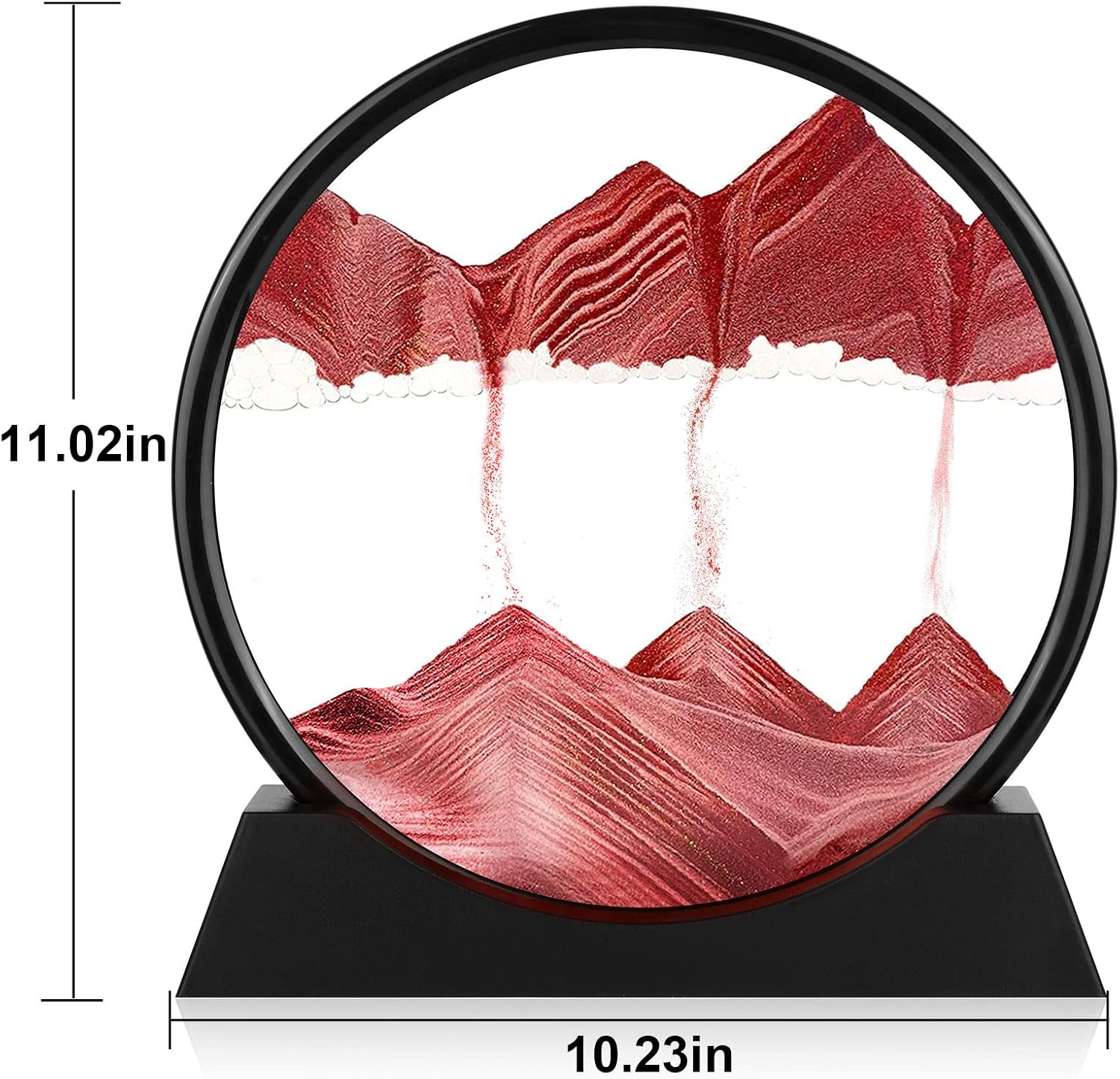 Herecanli Moving Sand Art Picture - 3D Quicksand Painting Decor - Round Glass 3D Deep Sea Sandscape - Relaxing Decoration for Home,Office,Desk,Mantle,Bookshelf,Room- (Red, 12 in)
