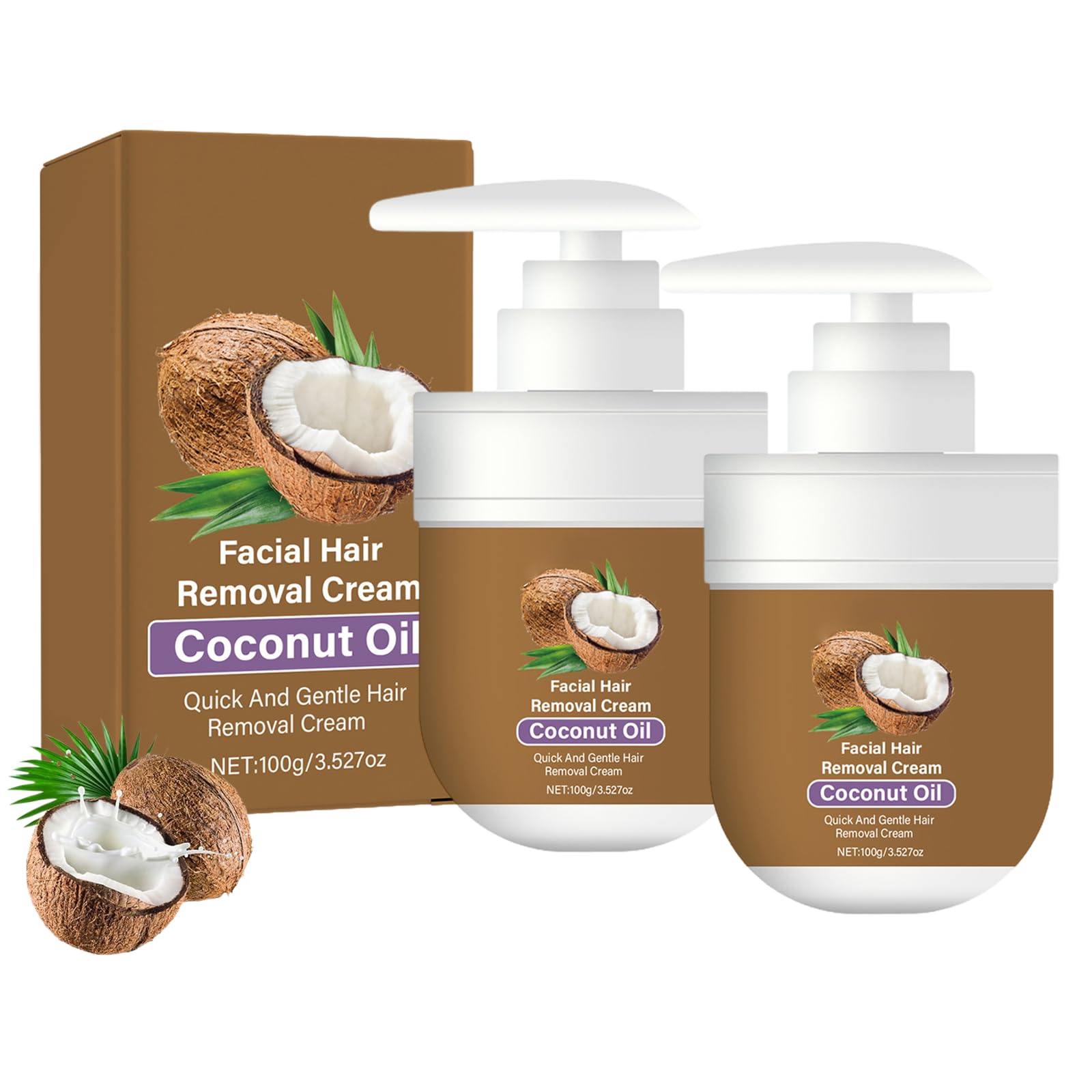 Crema Depilatoria Al Cocco Per Il Viso Da Donna, Crema depilatoria viso all'olio di cocco, per donne e uomini, labbro superiore, mento e guance, 100g (2pcs)