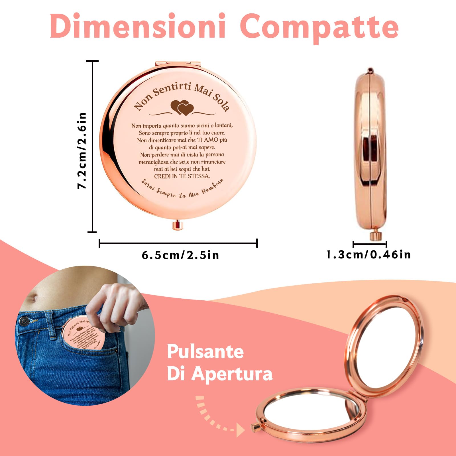 VivaJoy Regalo Figlia -Regalo 18 anni ragazza,Regalo di mamma papà figlia, specchio tascabile elegante, Regalo figlia compleanno, Regali di laurea, perfetto per ogni occasione speciale.