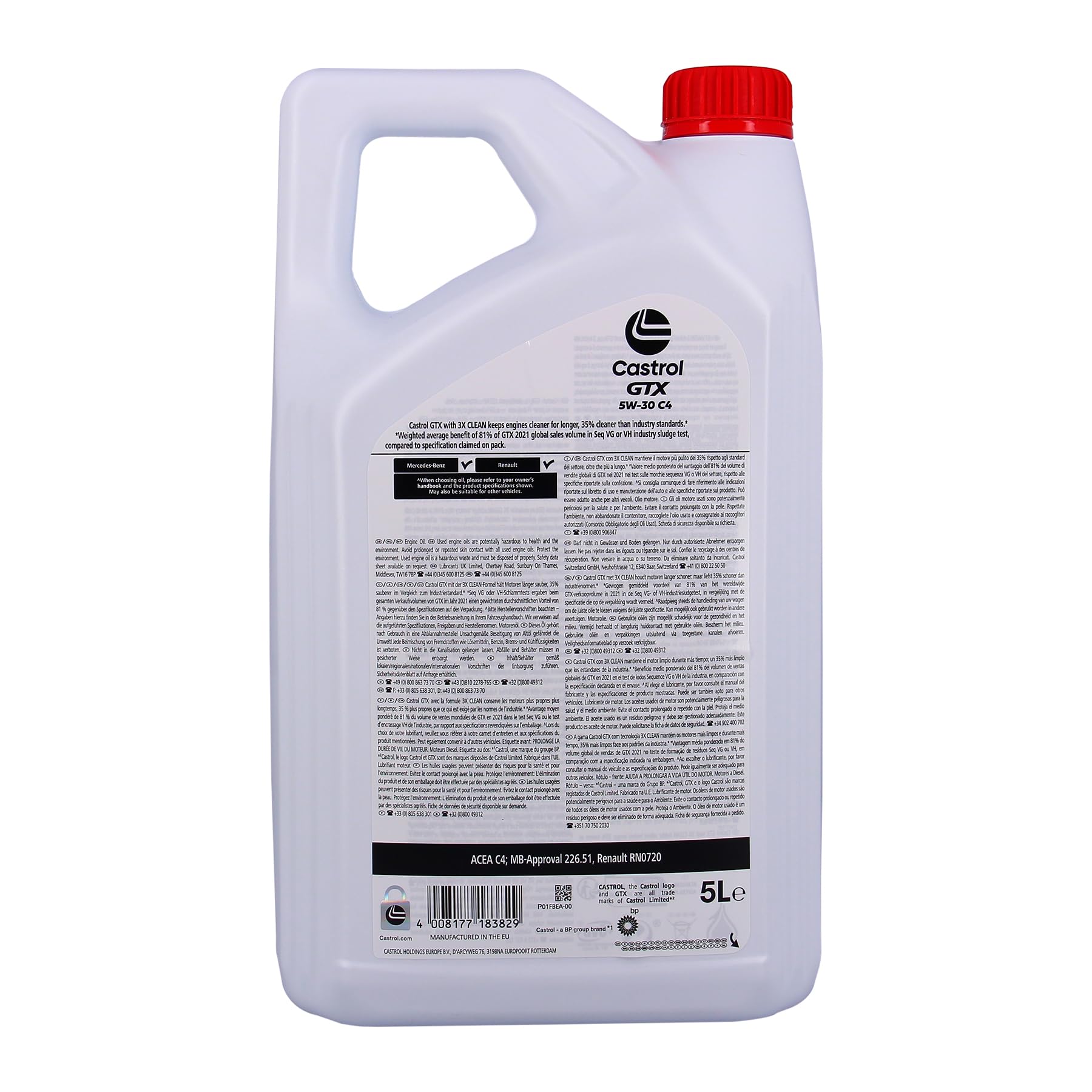 CASTROL GTX Aceite de Motor 5W-30 C4, pack de 5+1L, Homologación ACEA C4, Ayuda a prolongar la vida útil del motor