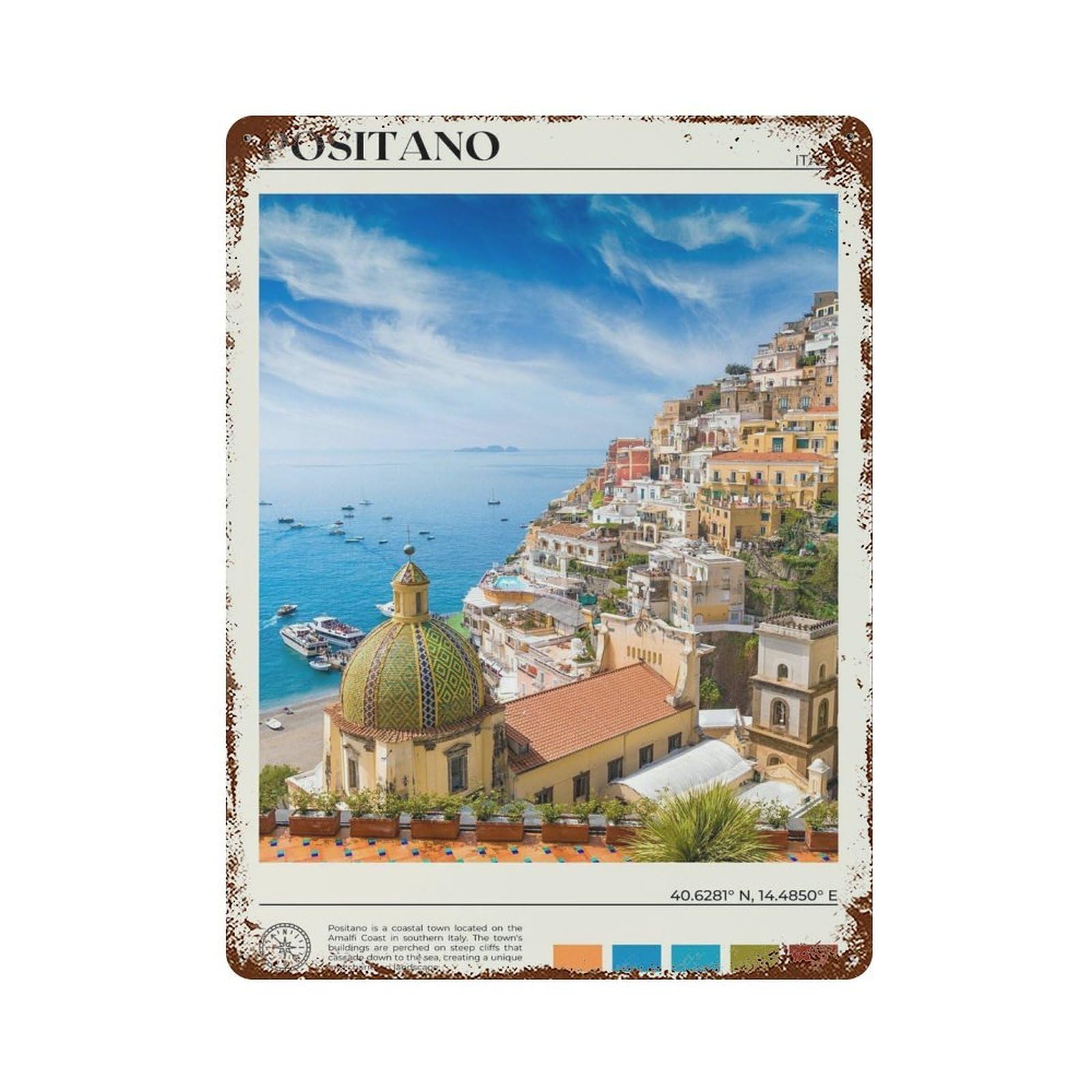 xiaoxiaoshen Real Photo Positano Decor Amalfi Italy Wall Decor Art Metal Tin Poster Modern Home Decor Art Home Bar Shop Decorations Vintage Sign 40x30cm