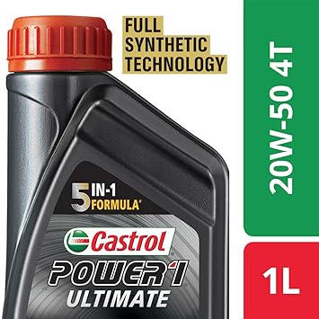 Castrol Power1 Ultimate 4T 20W50 Full Synthetic Engine Oil for Sport Bikes (1L)