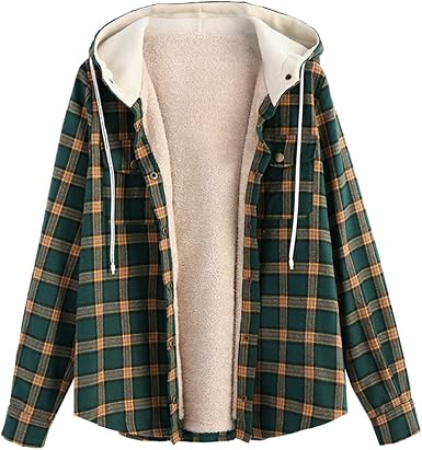 Women Casual Plaid Hoodie Long Sleeve 