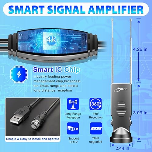 Miniatura 2 de Antena de orejas de conejo Recepción de largo alcance con amplificador Antena de TV para Smart TV Interior, Antena HD para TV Interior 4k, Antena
