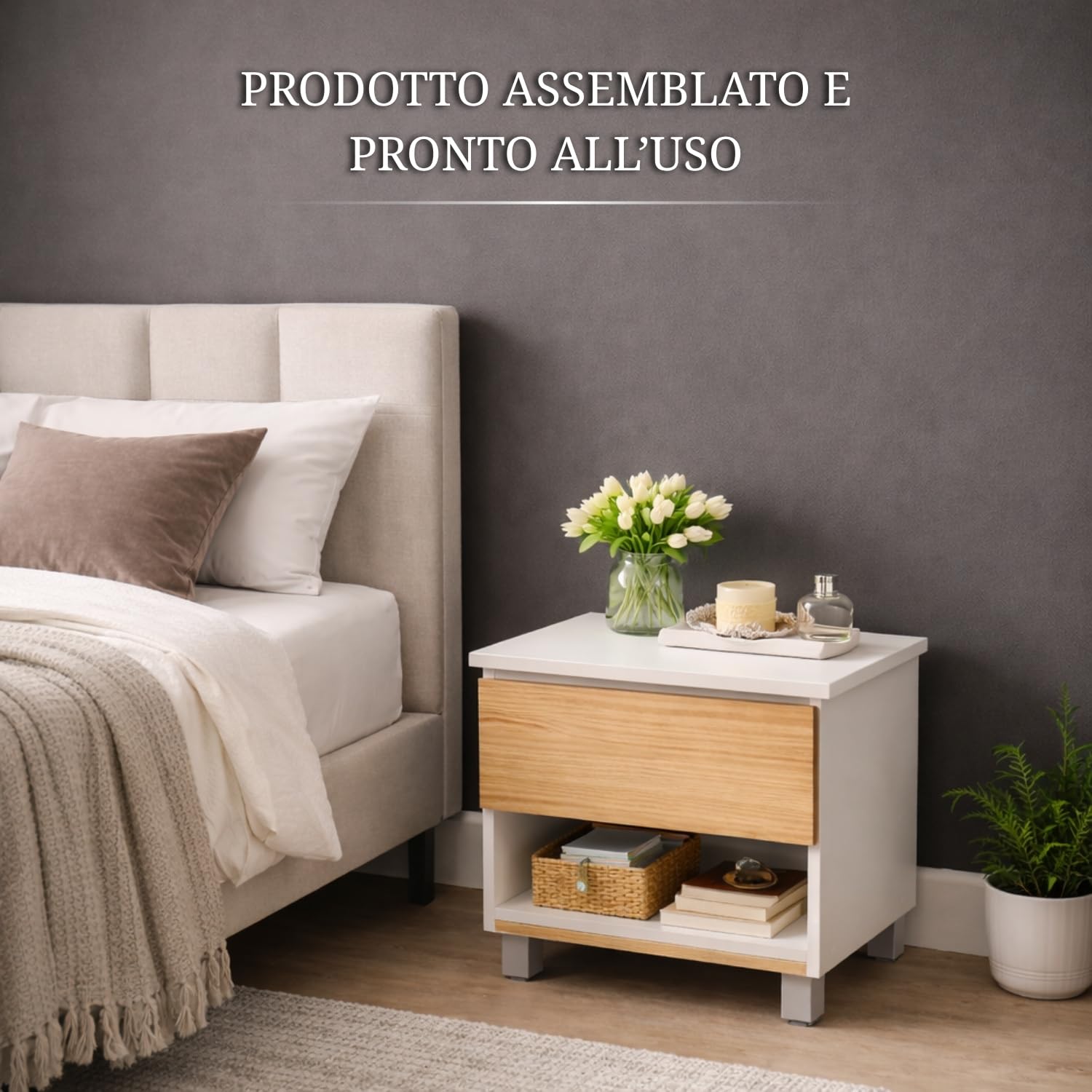 Comodino bianco compartimento segreto serratura NFC App camuffato cassaforte invisibile vano nascosto doppio fondo comodino occultato arredo antifurto mobile spia per soldi gioielli documenti chiavi