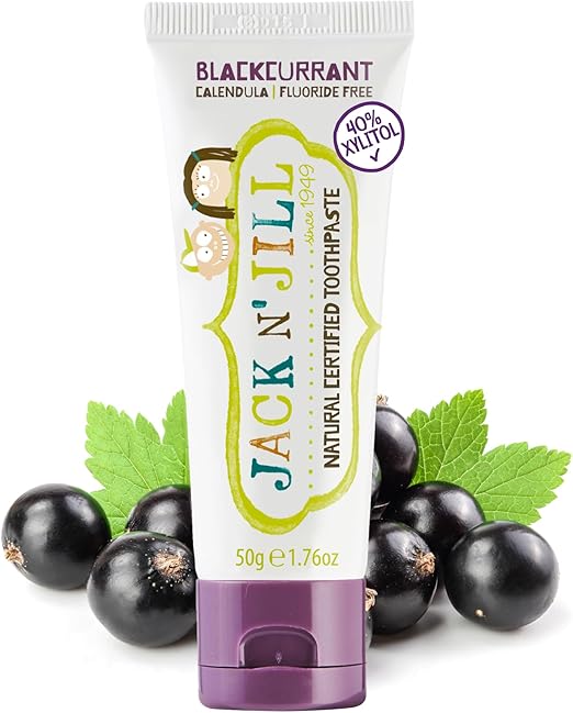 Jack N' Jill Natural Toddler Toothpaste for Baby, Kids and Infants 6 Months & Up, Fluoride Free Training Toothpaste for Toddlers 1-3, 40% Xylitol, BPA Free - Blackcurrant, 1.76 oz (Pack of 1)