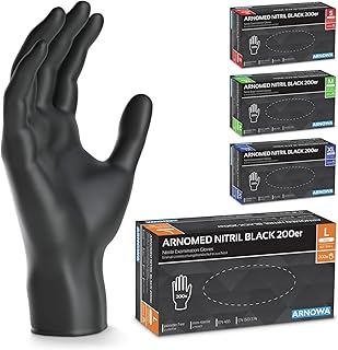 ARNOMED Disposable Gloves, Black, Pack of 200, L, Nitrile Gloves, Powder-Free, Disposable Latex Free, Rubber Gloves, Disposable Nitrile Gloves, S, M, L & XL