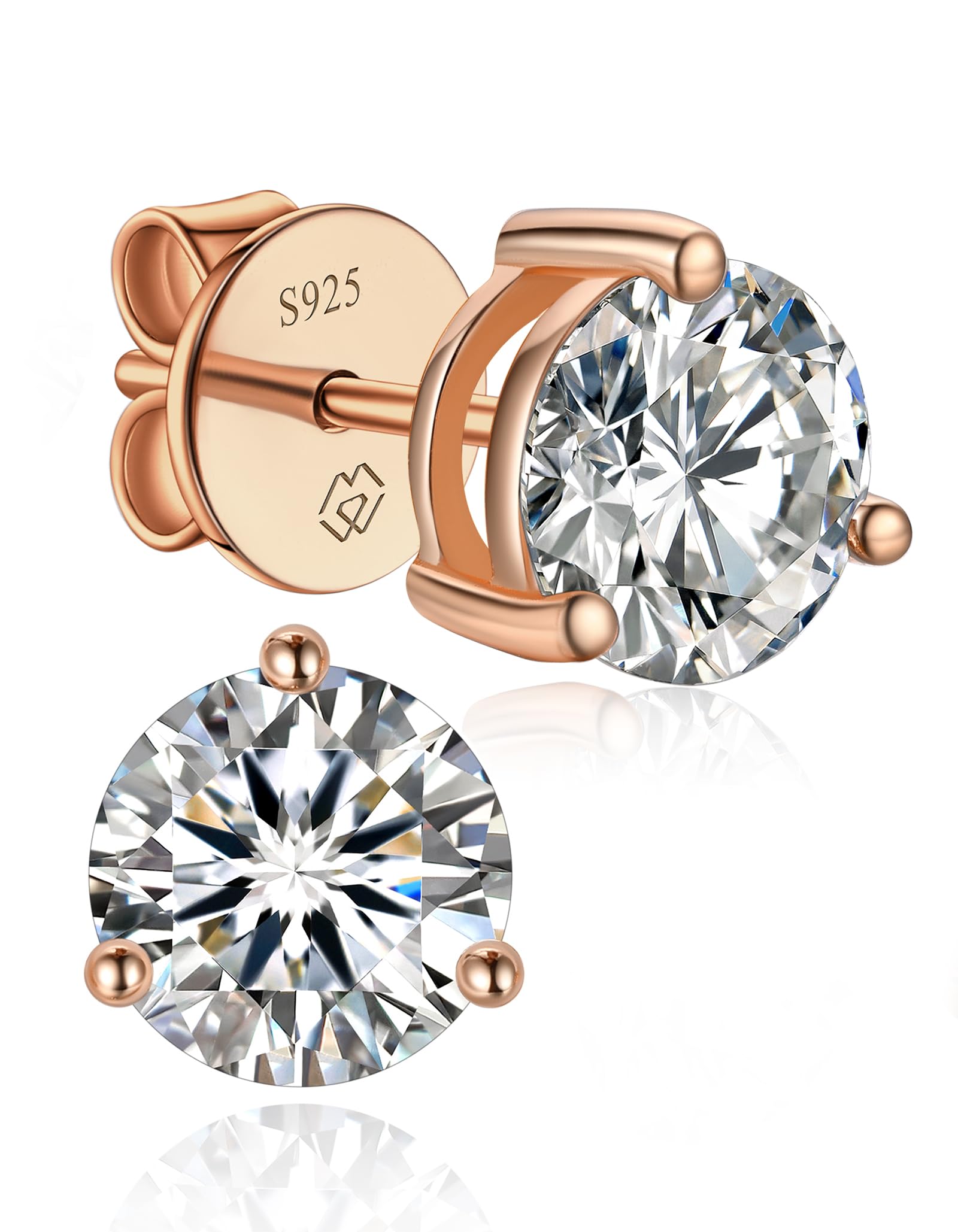 MomentWish Moissanite Ohrstecker Silber 925, 0,6-3 Karat Ohrringe Damen 585 Weißgold/Roségold/Gold Beschichtete Diamant Ohrring Hypoallergen Schmuck Geschenk für Frauen