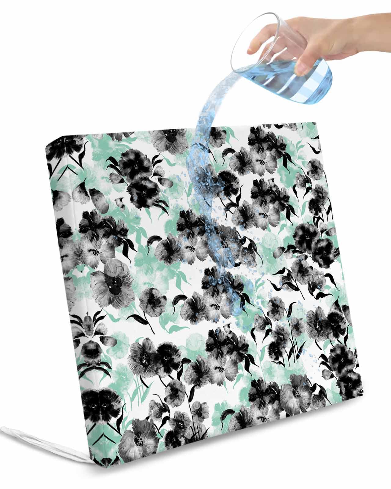 Edwiinsa Watercolor Floral Indoor/Outdoor Seat Cushions Cover,Waterproof Patio Chaise Lounge Cushion Cover for Beach Pool Side Chair Cushions 22x20x4 Pieces Black Green Botanical Painted Art