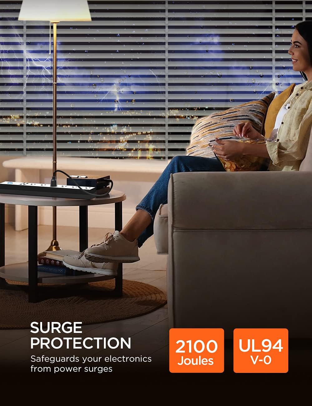 Power Strip with 6 Feet, IECOPOWER Surge Protector with 6 AC Outlets and 4 USB Ports, 6 Ft Extension Cord for for Home, Office, Dorm Essentials, 2100 Joules, ETL Listed (4.5FT, Black)