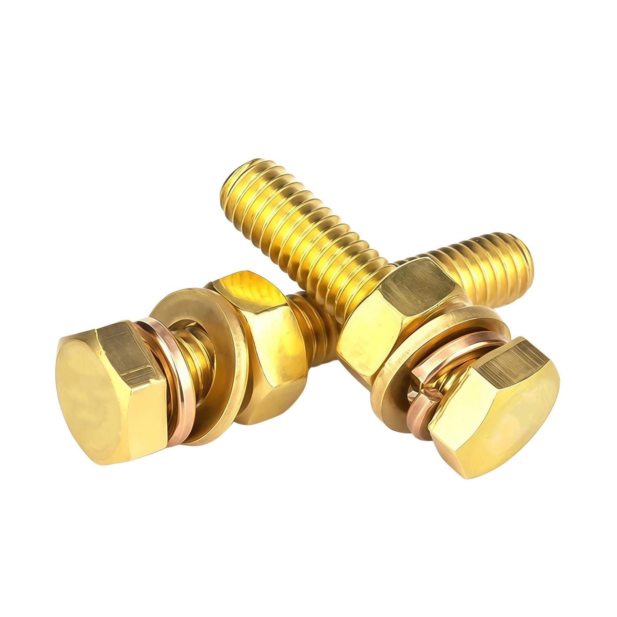 M3 M4 M5 M6 M8 M10 M12 M16 Außensechskantschrauben Kupfer mit Vollgewinde und Muttern, Unterlegscheiben-Set(M10x80mm 2sets)