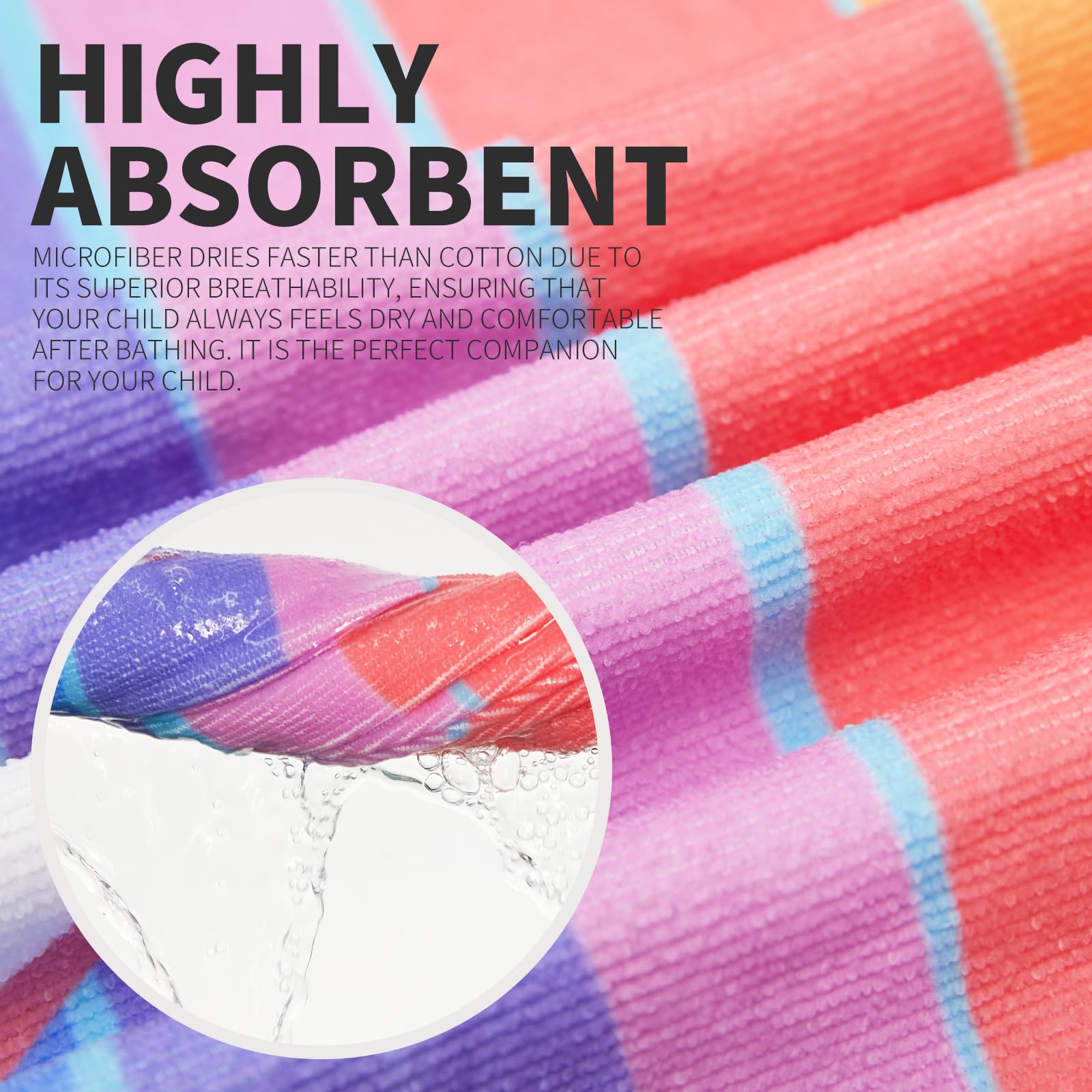 OLAOLA Poncho de Baño con Capucha para Niños, Toalla de Playa Microfibra Suave Toallas de Baño Absorbentes, Poncho de Natación para Niños y Niñas de 3 a 12 Años, Gato Arcoíris