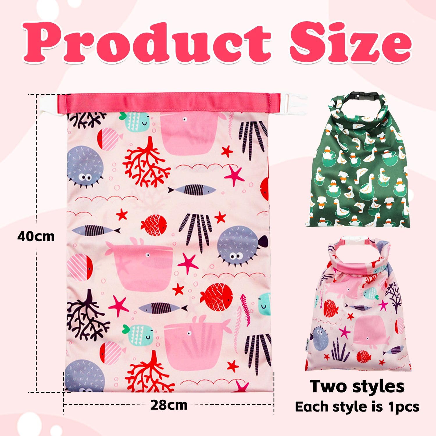 Lot de 2 sacs à couches imperméables pour bébé - Pour vêtements humides et secs, Rose, vert., Non