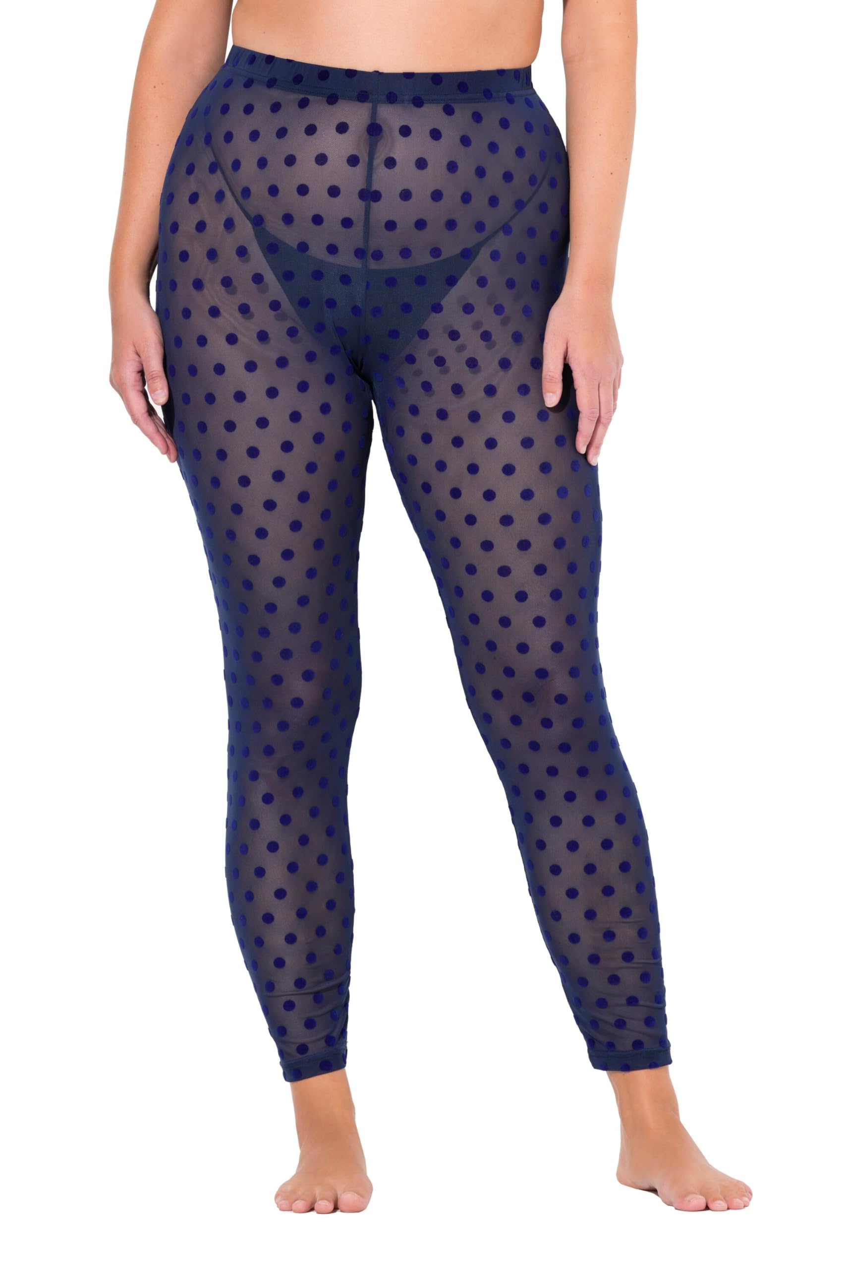 Ulla Popken Damen große Größen Übergrößen Plus Size Strumpf-Leggings, Mesh, Flock-Punkte 823383