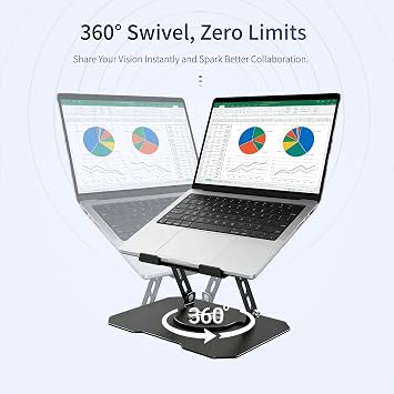 Laptop Stand for Desk, 360 Rotating Computer Riser with Adjustment Wrench, Ergonomic Laptop Riser for Collaborative, Work Foldable & Heavy Duty Tablet Stand Fit 10-15.6 Laptops