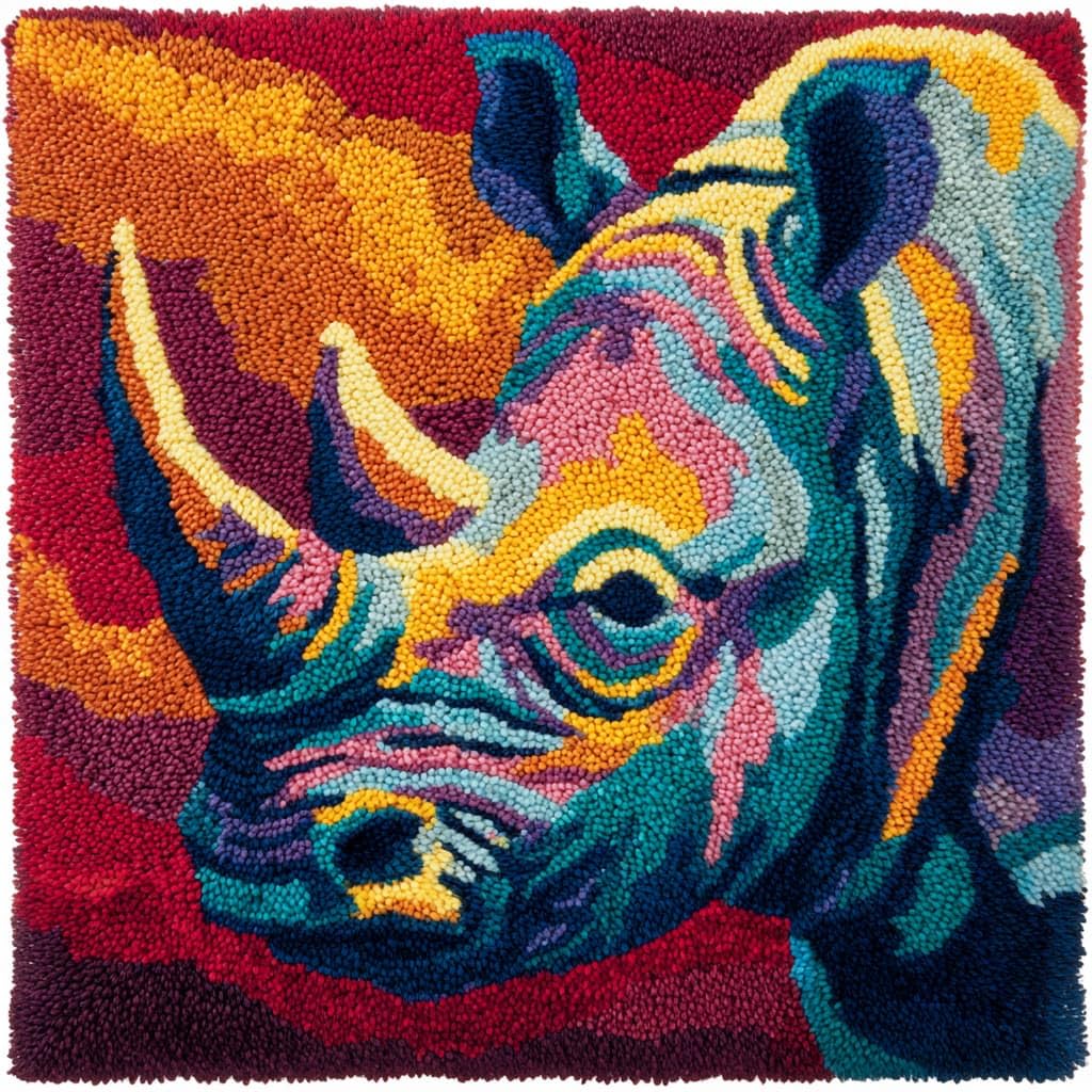 WallustrioaW Latch Hook Kits Pillow,Animal Rhinoceros