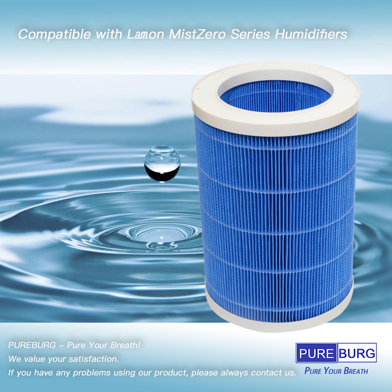 PUREBURG Filtro de repuesto compatible con humidificadores Lamon MistZero Series, paquete de 2 filtros de alta eficiencia para limpieza de aire