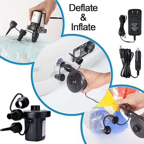 Miniatura 4 de Bomba de aire eléctrica, bomba de aire portátil de llenado rápido con 3 boquillas, 110 V CA12 V CC bombas infladorasdeflactoras para colchón de