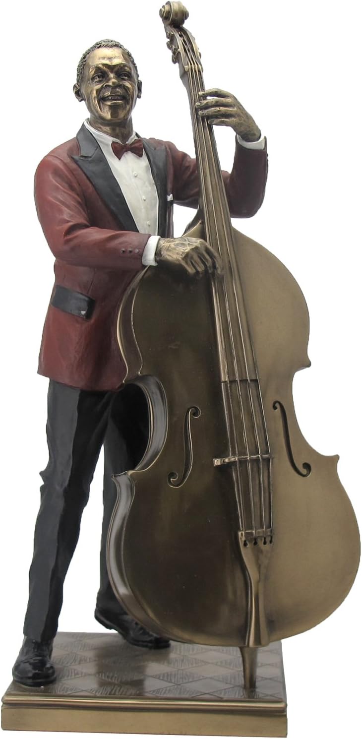 US 13.25 Inch Double Bass Player Cold Cast Sculpture Statue Figurine, Bronze Color