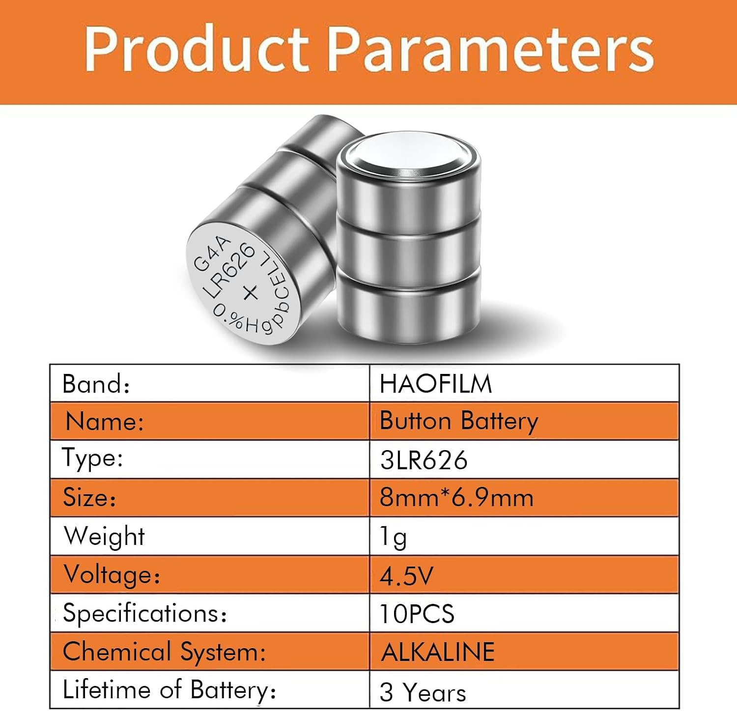 HAOFILM 3LR626，3AG4，3X377 Advanced Alkaline Battery, 4.5V Round Coin Cell Battery, for Laser Training Cartridges，Pack of 10