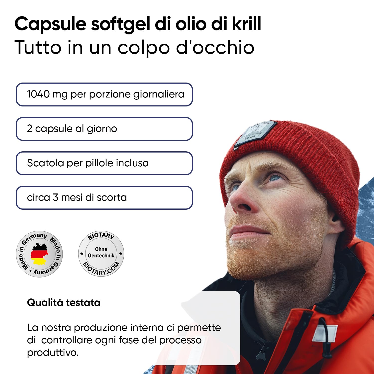 Olio di krill 140 capsule softgel da 1040 mg | dosaggio elevato 400 mg di fosfolipidi / 50 mg di colina | incluso portapillole | omega 3 | astaxantina, vitamina E, testato in laboratorio