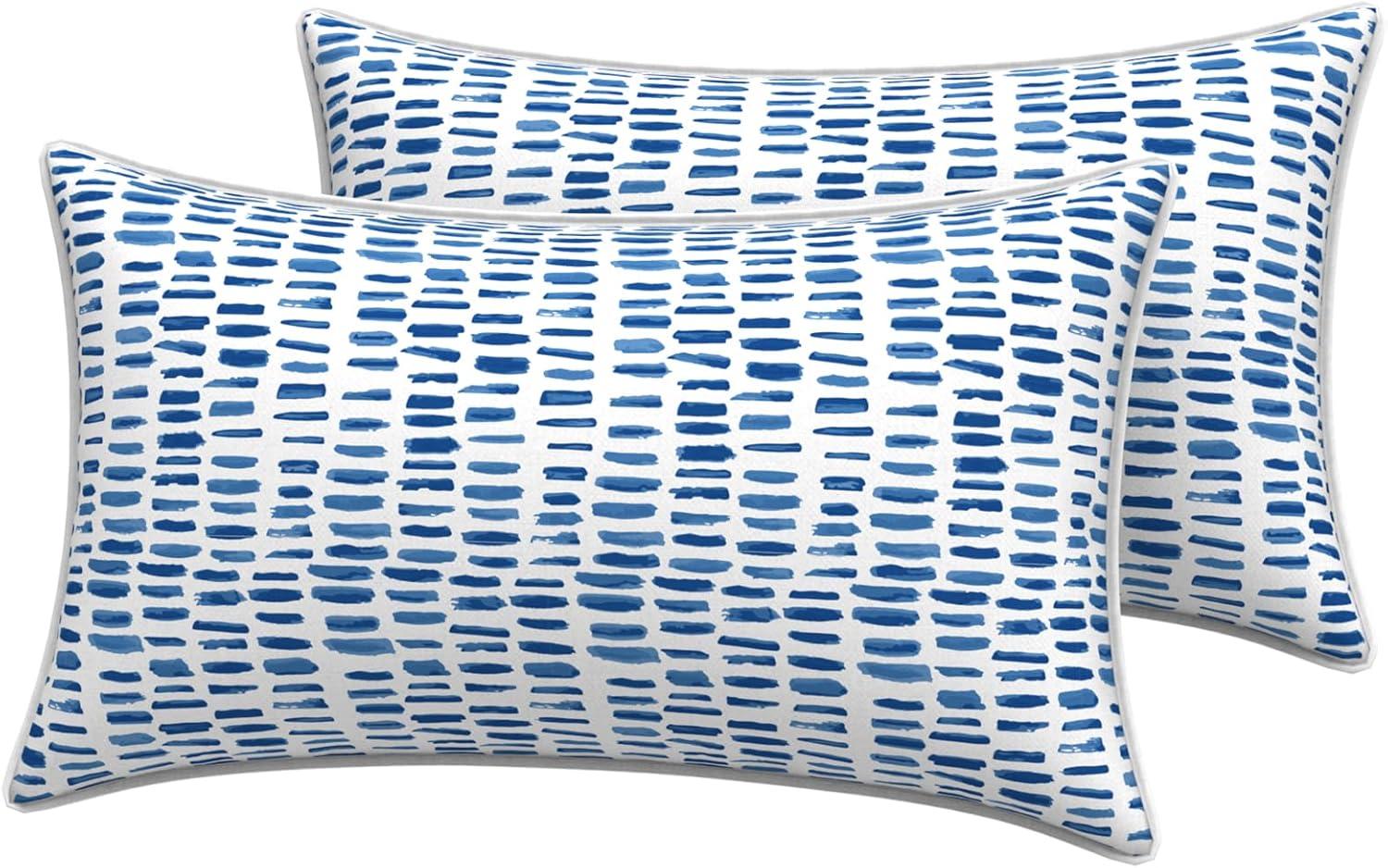 LVTXIII Set of 2 Patio Lumbar Pillows with White Piping, 12"x20" Fade Resistant Outdoor Lumbar Pillow with Inners for Home Patio Coach Sofa Use, A Pebble Blue 12 x 20 Inch (With Inserts&Piping) A Pebble Blue