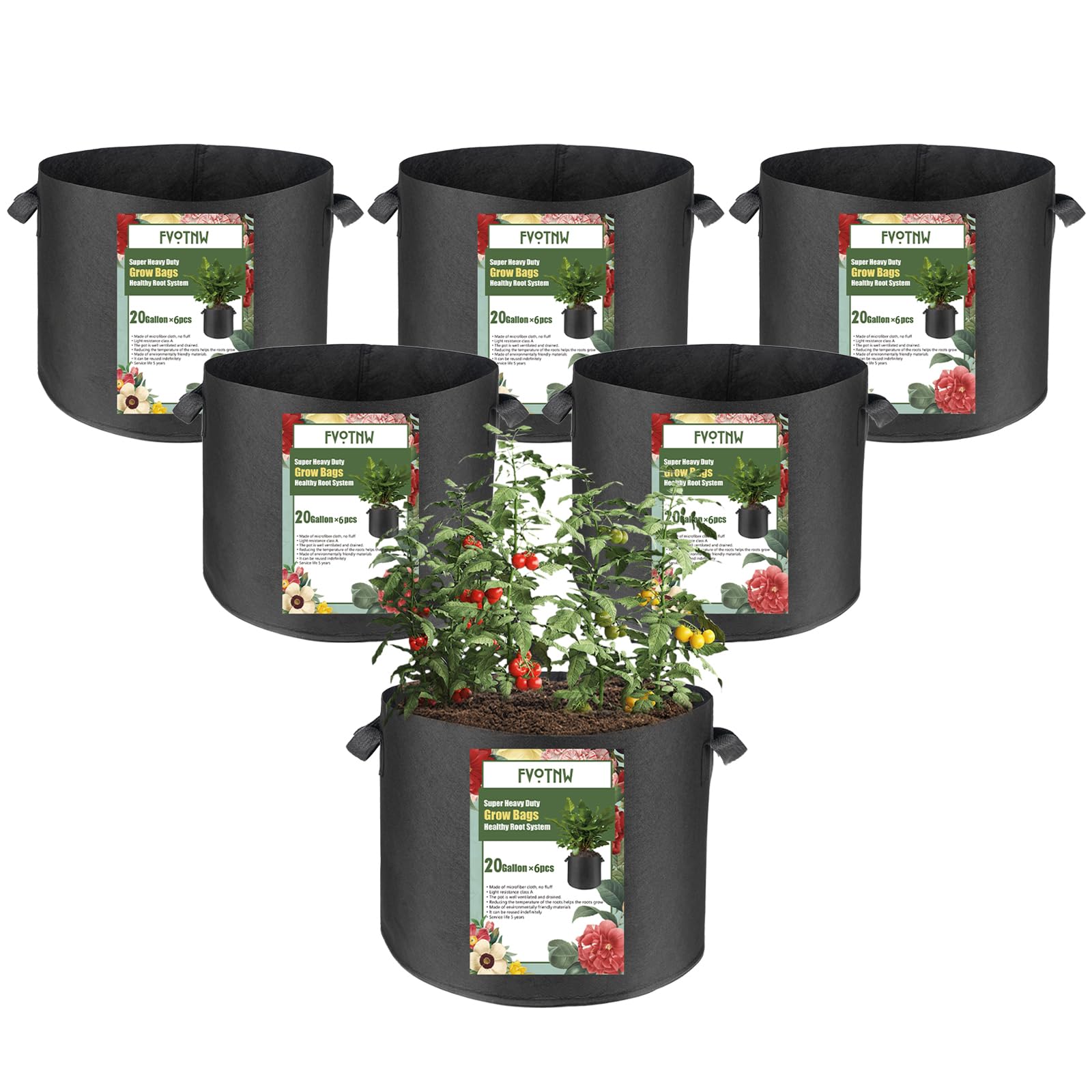 FVOTNW 6-Pack 20 Gallon Grow Bags