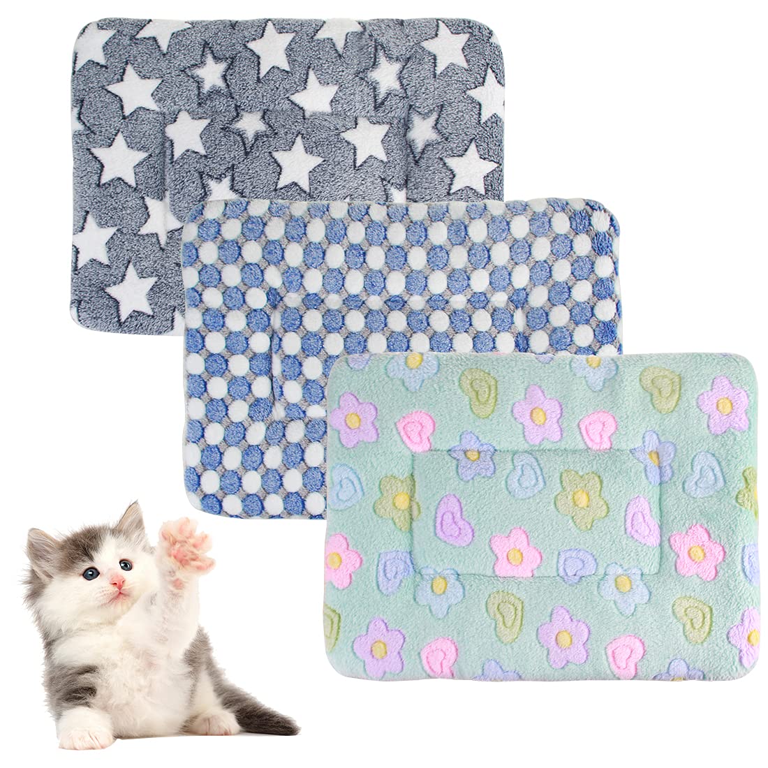 BundleMall 3 Piezas de Cama de Felpa de Animales pequeños, Manta cálida y para Cachorros, Almohadilla de Dormir de Forro Polar para Gatito, Conejo, Chinchilla (Grande: 19 x 12 Pulgadas, G)