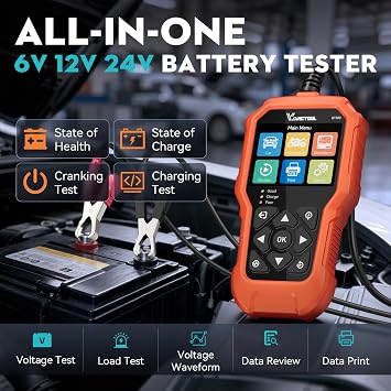 Car Battery Tester 6V 12V 24V VDIAGTOOL BT500, 5-3000 CCA Battery Load Tester, Starter Alternator Tester Automotive Charging Cranking System Analyzer for Car Truck Motorcycle SUV ATV Boat