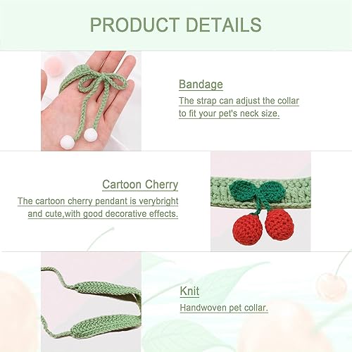 Miniatura 3 de Lindo collar para gatos y perros, bufanda ajustable para mascotas, collar de cerezo de punto para mascotas, decoración de fiesta de cachorros,