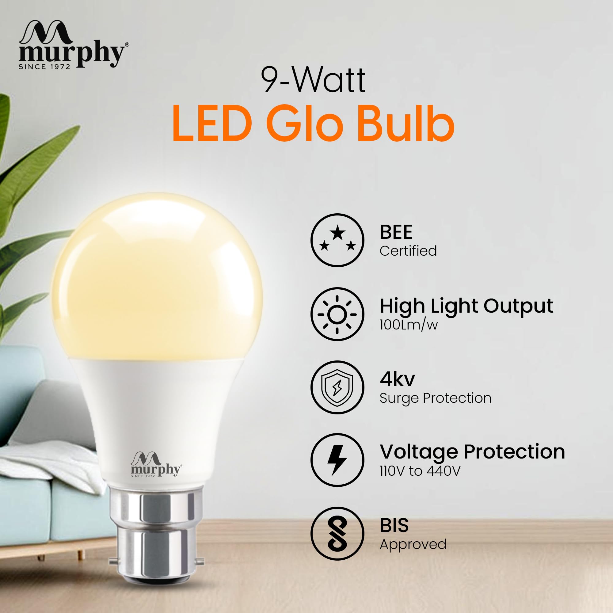 Murphy 7W B22D BEE 2 Star Rated LED Golden Yellow (Warm White