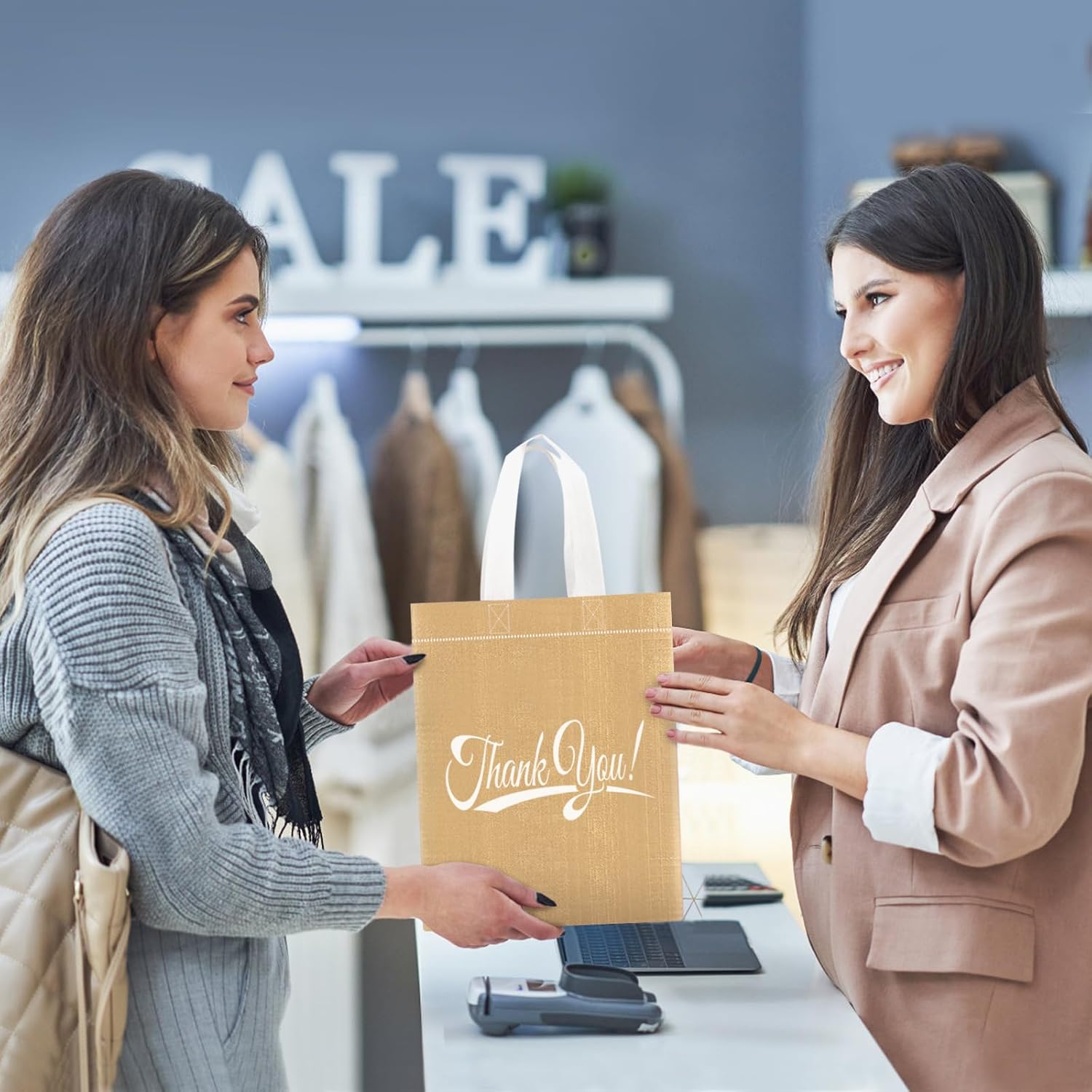 30 Pcs Thank You Gift Bags with Handles 10"H x 8"L x 4" W Inch Bulk Reusable Thank You Return Gift Bags Nonwoven Foldable Bag for Business, Shopping, Wedding, Baby Shower, Graduations, Party Favors - Image 7