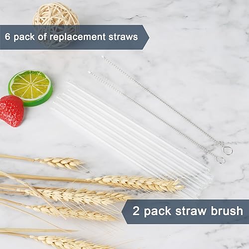 Miniatura 7 de Pajitas de plástico para vaso Stanley Iceflow de 30 onzas, paquete de 6 popotes transparentes de repuesto con 2 cepillos limpiadores de popotes,