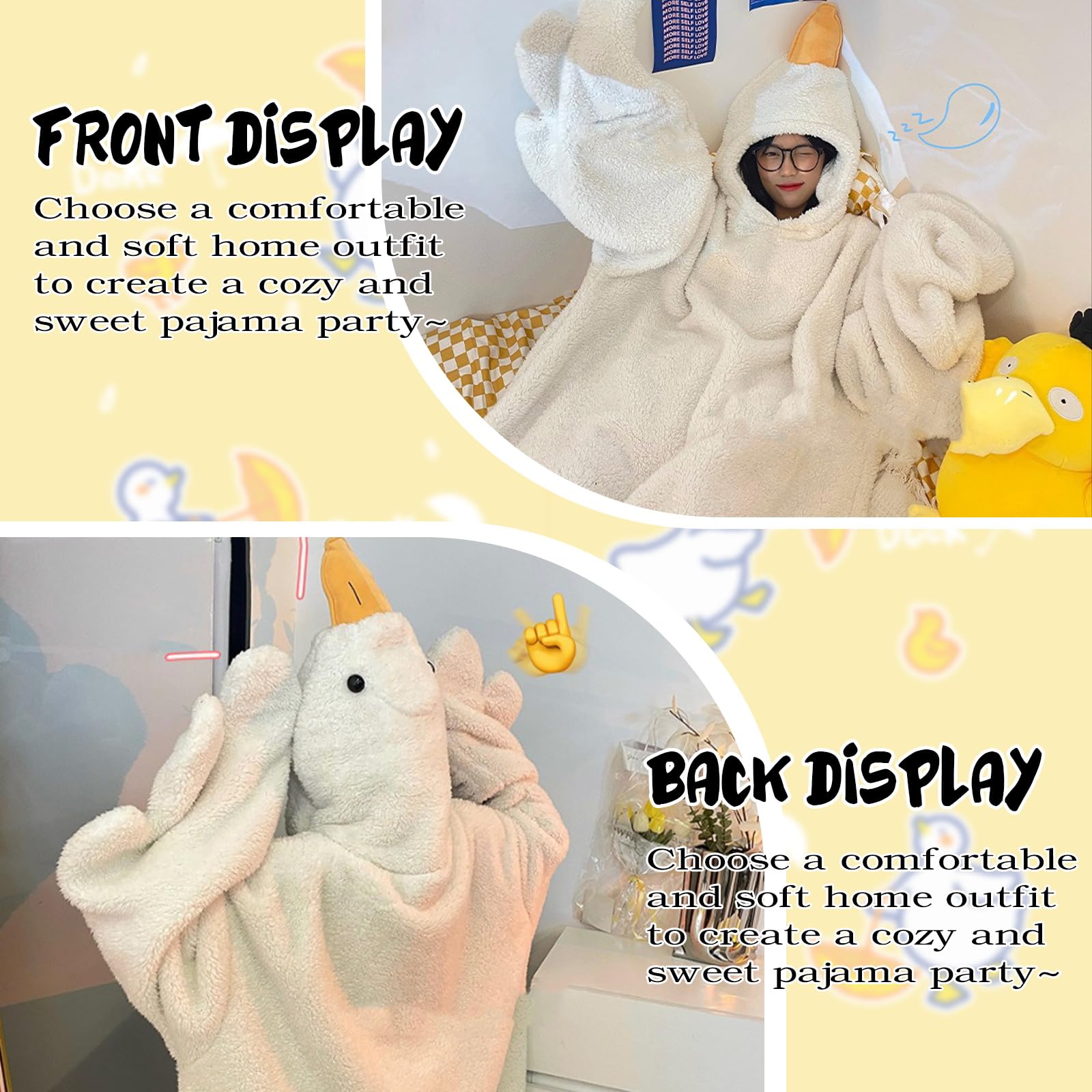 HULG Zabawna piżama z dużą białą gęsią, Boże Narodzenie, piżama na Halloween, damska męska piżama karnawałowa, świąteczna piżama, unisex jednoczęściowe śpioszki cosplay