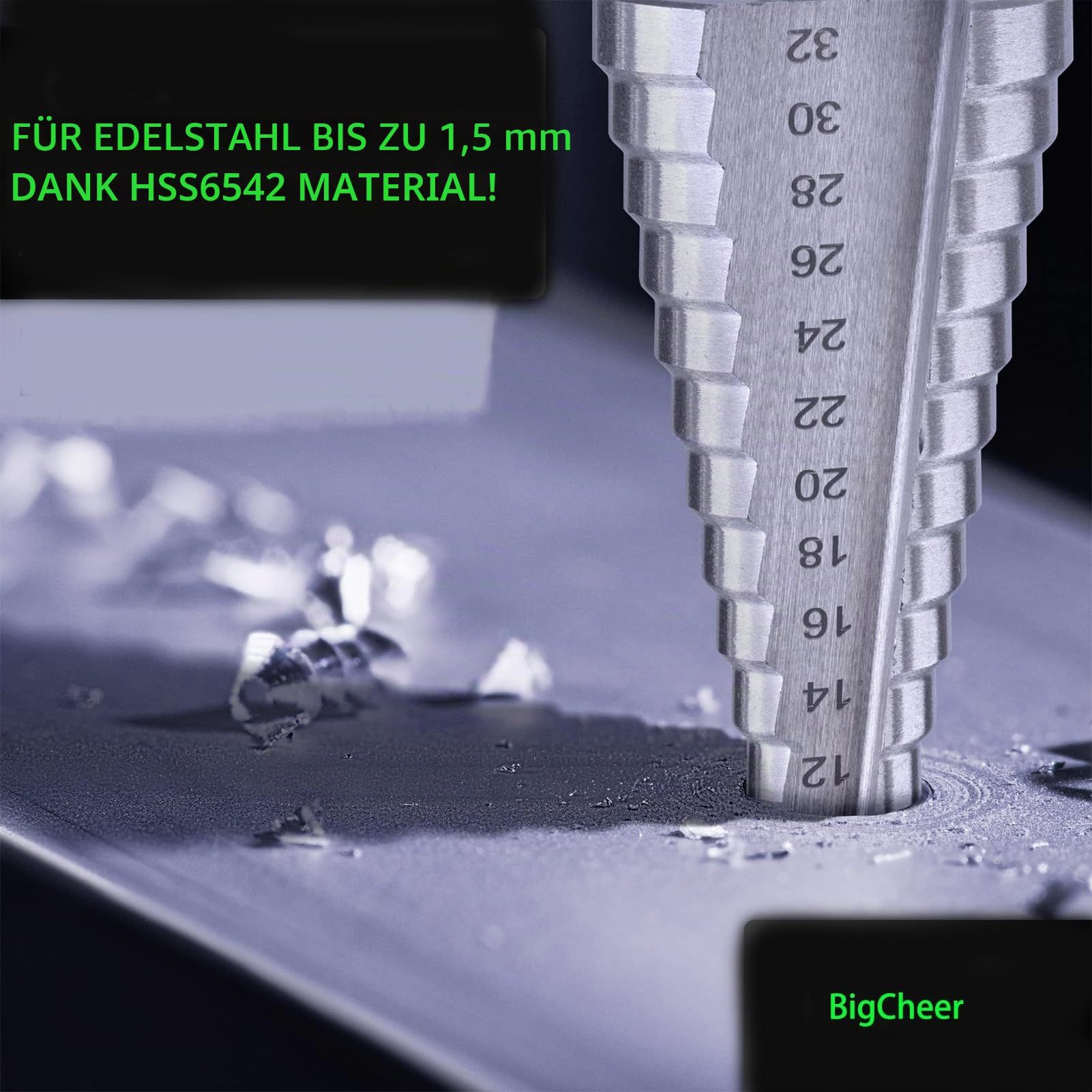 Stufenbohrer für Metall, [Ø 4-32 MM], kegelbohrer, metallbohrer stufenbohrer metall, lochbohrer, Kunststoff & Holz - Profi HSS Kegelbohrer - Schälbohrer 6.35mm Schaft - Blechbohrer Step Drill Bit